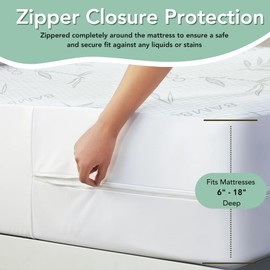 Bamboo Rayon Mattress Protector with Zipper + 1 Pillow Protectors - 100% Waterproof Cooling Twin Size Cover - Ultra Soft Fabric Breathable Noiseless Mattress Pad Covers Zippered Encasement
