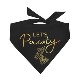Let's Pawty! Party Celebration Metallic Printed Dog Bandana (Black, OS Gold Foil 13)