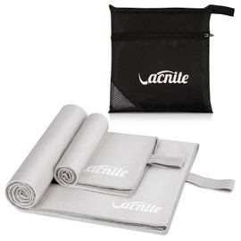 VACNITE 2 Quick Drying Towels, 59.8 x 20.7 inches (152 x 78 cm) + 31.5 x 15 inches (80 + 38 cm), 2 Storage Bags, Highly Absorbent, Soft, Non-fading Color, Odor-resistant, High Durability, Lightweight, Protection Against Humidity/Rain, for Travel/Baths/Sw