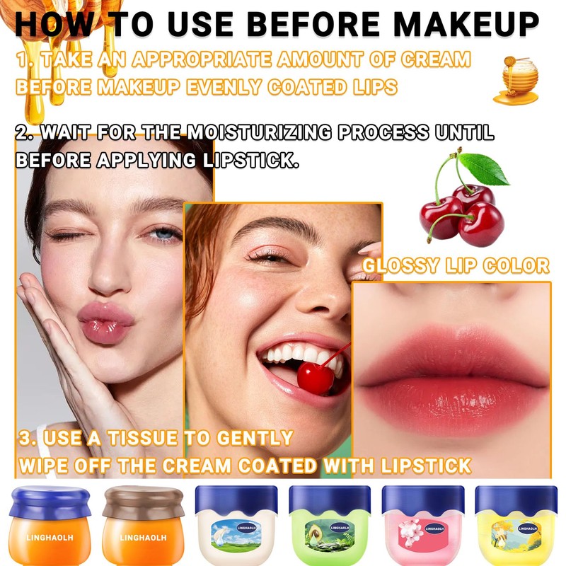 Bee Lip Balm Honey Pot Set, 6PCS Moisturizing Mask for