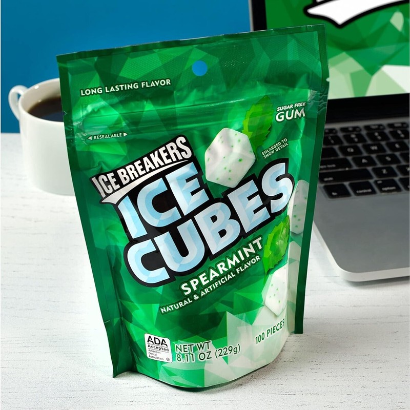 ICE BREAKERS Spearmint Cubes Sugar Free Chewing Gum Pouch, 8.11
