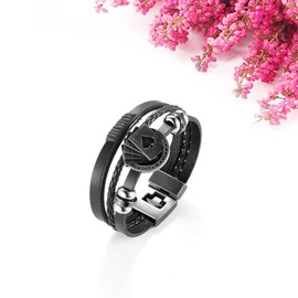 JewelryWe 2PCS Leather Wrap Bracelet Retro Ethnic Poker Playing Card Charm Braided Leather Bracelets for Men Women