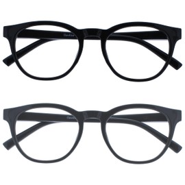 OPULIZE BLU Blue Light Blocking Reading Glasses for Women Men, Cool Round Frame with Anti-Glare Computer and Gaming Eyewear, UV and Eyestrain Protection, Black Grey +1.00 (Pack of 2)