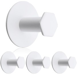 SAYAYO Adhesive Hooks for Hanging Coat, Hat, Robe, Brushes, Stick on Towel Hooks for Bathroom Kitchen, Waterproof SUS304 Stainless Steel Sticky Wall Hooks, No Nails, 4 Pack, White