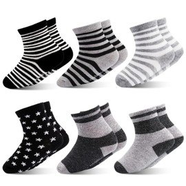 Calcetines Antideslizantes para Niños Pequeños, 6 pares Calcetines de Bebé Redondo Puro Algodón, Calcetin Antideslizantes Transpirables (MX/US, Edad, 1 Año, 3 Años, Multicolor-B)