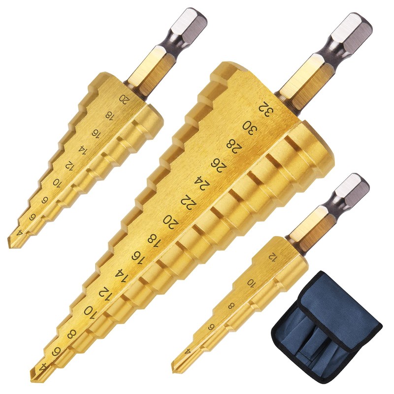 Flintronic HSS Step Drill Bit Set 3 Pieces, Hex Shank