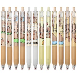 FANTCOSY Capybara Illustrated Gel Pens 0.5mm - Smooth Writing Set, Cute Animal Design, 12 Pack Cute Pens for Journaling & Notes
