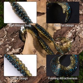 Dr.Fish 10 Pack Grub Soft Fishing Lures, 3 inch Soft Plastic Baits Fishing Worm Swimbaits Ribbon Tail Shad Bait for Freshwater Bass Fishing Lures Crappie Walleye Panfish Pink and White