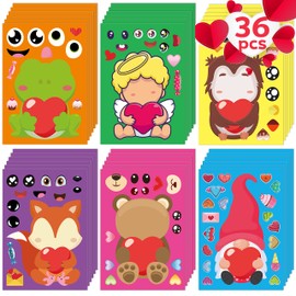 Joy Bang Valentines Stickers for Kids 36 Sheets Make Your Own Face Stickers DIY Valentines Crafts for Kids Red Pink Heart Love Sticker Valentine’s Day Party Supplies Favors Gift Games