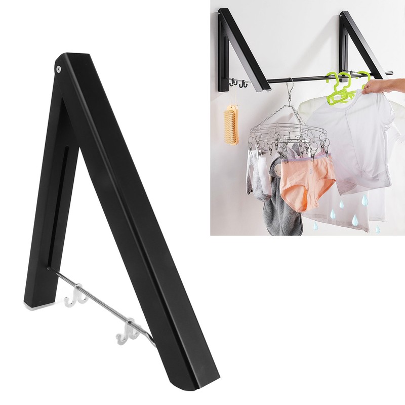 Retractable Clothes Hanger Rack Foldable Wall Mounted Aluminium Folding Clothes