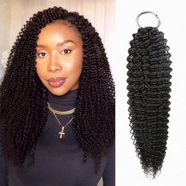 QVR Crochet Human Hair Pre Looped Afro Kinkys V Bulk Natural Curly Hair for Kinky Twist Crochet Braiding Hair