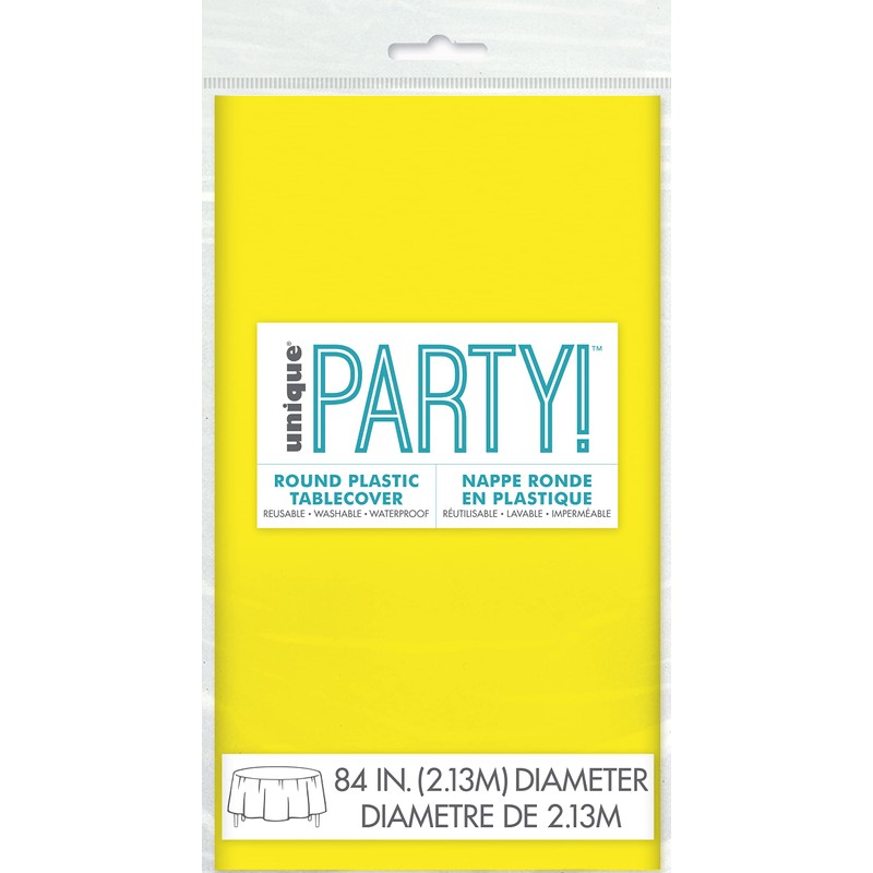 Unique 35597 Round Plastic Tablecloth-2.13 m-Neon Yellow
