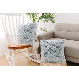 NordECO HOME Luxury Soft Faux Fur Fleece Cushion Cover Pillowcase Decorative Throw Pillows Covers, No Pillow Insert, 22" x 22" Inch, Grey Ombre, 2 Pack