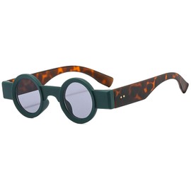 mincl Popular Fashion Small Round Sunglasses Women Retro Punk Shades UV400 Men Clear Ocean Lens Trending Rivets Sun Glasses (green)