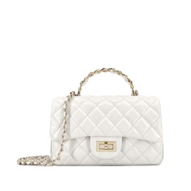 Small Quilted Crossbody Bags for Women, Soft Smooth Leather Shoulder Bags with Gold Chain Strap, Lady Classic Dressy Evening Flap Purse with Metal Top Handle, Luxury Designer Mini Handbag(Ivory White)