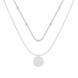 MARLION JEWELS Necklace for women in 925 silver with a double chain with pearls and a flat round locket. Silver chain for women ideal as a gift. Necklace for women. Jewellery for women, Gold - silver,