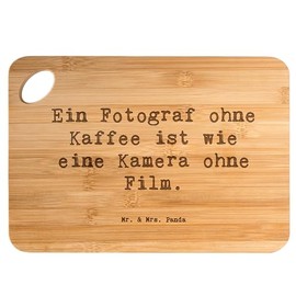 Mr. & Mrs. Panda Bambus - Schneidebrett Spruch EIN Fotograf ohne Kaffee ist wie eine Kamera ohne Film. - Geschenk, Künstler, Porträts,