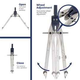 Pacific Arc Quick Rapid Bow Compass with ruling Pen, Universal Adaptor, 6 inch Break Leg, and Replacement Lead.