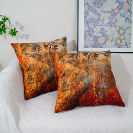 DILOXNSU Cushion Cover 45 x 45 cm, Set of 2, Gold Brown Rusty Decorative Cushion Covers, Metal Rusty Sofa Cushion, Velvet, Modern Cushion Cover, Decorative Cushion, Aesthetic Couch Cushion for Sofa,