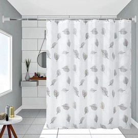 Lkw Ogechi PEVA Shower Curtain 200/220/240 cm Drop, Black Leaves Patterned Bathroom Curtain, Semi-Transparent, Waterproof, Anti-Mould, PEVA Washable Shower Curtain for Bathtub (200 x 240 cm)
