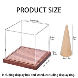 2 Pack Championship Ring Display Case, No Assembly Required Clear Acrylic Single Ring Holder with Wooden Stand Base for Sports Baseball Fan UV Protection