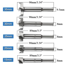 Bestgle Forstner Drill Bit Set, 5 Pcs Hinge Boring Drill Bit Woodworking Hole Saw Bits, Self Centering Plug Auger Opener Tungsten Carbide Wood Cutter Tools, 15mm/20mm/25mm/30mm/35mm
