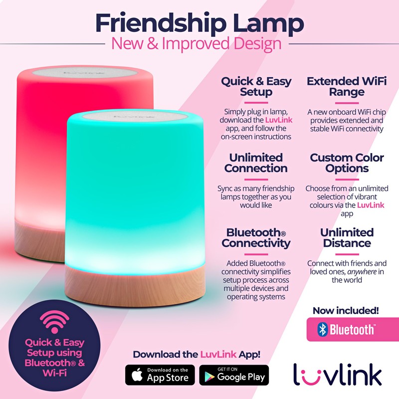 LuvLink Friendship Lamp v2 Extended WiFi Range - Simple Bluetooth