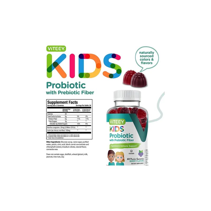 Niños Probioticos Prebioticos Enzimas 60 Gomitas Eg E45 Sabor Berry