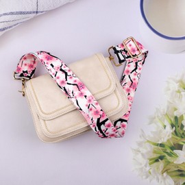 beemorita Pink Crossbody Purse Strap, Flower Replacement Bag Belt Strap for Purse Handbag Guitar Camera, Adjustable Canvas Wide Shoulder Strap for Women Girls, with Golden Hooks（Cherry Blossom）