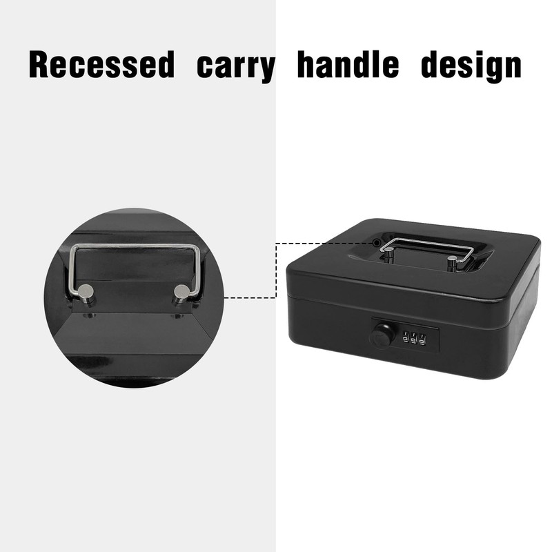 Secure Steel Cash Box with Combination Lock and Removable Tray