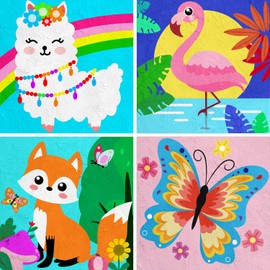 QEUOYSS 4 Paint by Numbers for Kids Ages 8-12 DIY Paint Set for Girls Boys Adults Beginner Crafts for Girls Ages 4-8 Acrylic Oil Painting by Number Kits Perfect for Gift Decor 8"x8" (4 Pack Cute)