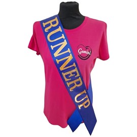 Blue Runner Up Competition Sash - Beautiful Blue Satin Ribbon with Gold Holographic Glitter Lettering - 2nd Place - Second Place
