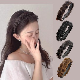 XXFBJNMD Non-slip headbands 3 strands Synthetic Hair Plaited Headbands Braid With Teeth Hair Band Accessories Messy Vintage Braid Headbands for Wedding Party Dating Dinner Ladies and Girls