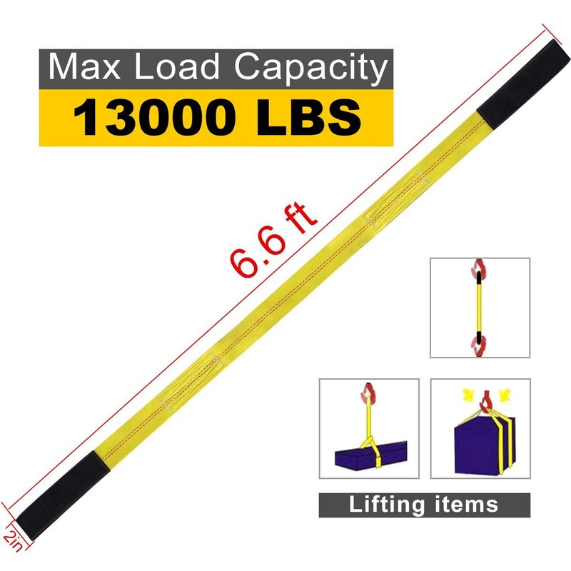Lift Sling Straps, JCHL 6.5'X2 Heavy Duty Flat Eye Lift