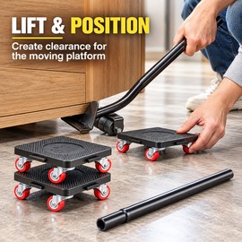 6-Piece Furniture Mover Tool Set with Lifter, Extension Bar and 4 Rolling Platforms, 880 lb Capacity