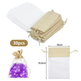 YAANBUNB 30 Pcs Organza Gift Bags, 10x15.5cm Wedding Jewelry Pouches Drawstring Burlap Gift Bag Jewellery Drawstring Bags Burlap Favour Bags with Sheer Organza for Wedding Party Birthday DIY Craft