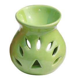 HealthGoodsIn - Ceramic Tea Light Essential Oil Diffuser Floral Pattern | Essential Oil Burner for Living Room, Bedroom, Outdoor Area | Tea Light Ceramic Wax Melt/Essential Oil Burner (Green)
