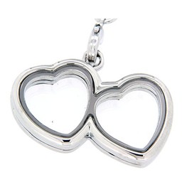 Clearly Charming Small Double Heart Locket Necklace Base for Floating Charms with Bamboo Chain