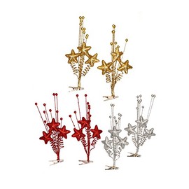 Set Of 2 Glittery Gold Star Tree Clips With Decorative Gold Balls - Christmas Decorations