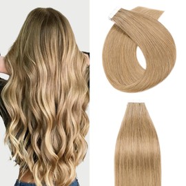Silk-co Tape Extensions Real Hair Hairpieces Real Hair 20 Pieces Tape Hair Extensions Soft Natural Smooth Tape-In Extensions Real Hair 7A Human Hair 35 cm - 40 g 27# Dark Blonde