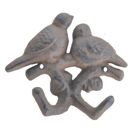 Flag Emotes Decorative Double Wall Hook Love Birds Rust Brown Cast Iron Country Decor 4.375"