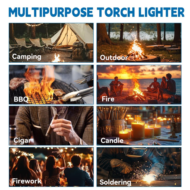 ZMQW Torch Lighter, Camping Lighter, Windproof Adjustable Red/Blue Big Jet