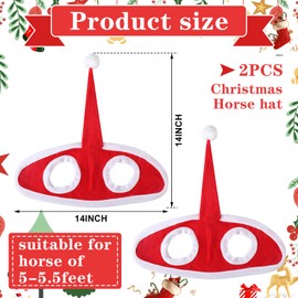 Aliceset 2 Pcs Christmas Santa Horse Hat Xmas Santa Hat for Horse Red Slip on Horse Cap with White Fleece Trim for Christmas Holiday Parade