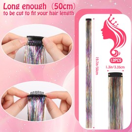 Bighan Tinsel Hair Clip in Extension for Braiding Hair Weave, Heat Resistant Hair Lammetta Colourful Tinsel Hair Extension 19.69 Inch Hair Strands Three Colours Pack of 12