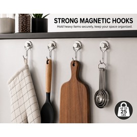 20 Pack Heavy Duty Magnetic Hooks N52 Neodymium Magnet Hangers, Strong Rare Earth Refrigerator Hooks for Kitchen, Cruise Cabin, Garage & Office, 25 lb Capacity