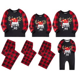 URMAGIC Family Matching Pyjamas Christmas Pyjamas Matching Christmas Pyjamas Set Family Xmas Pjs Outfits Sleepwear Nightwear for Women Men Children Baby,Black Tops,Grid Pants(HoHoHo,Mom)