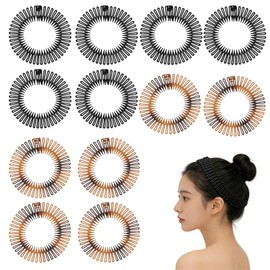 12 Pcs Circular Stretch Comb, Full Flexible Plastic Circle Headbands, Stretch Hair Headband, Curly Headbands with Clips, Hairband Holder Twist, Hair Headwear Accessories for Women Girls