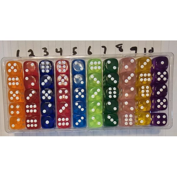 1 Set of 5 6 Sided Dice 10 Colors Light