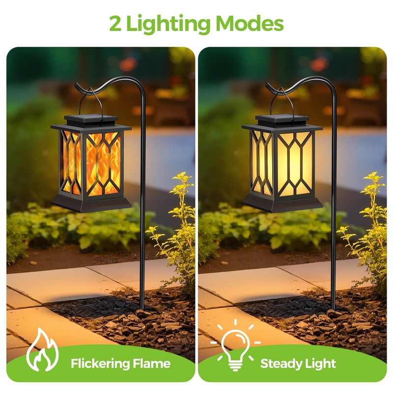 BOBKID 2 Pack Solar Lanterns Outdoor Waterproof, Flickering Flame Outdoor