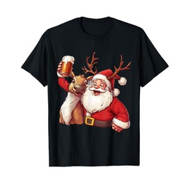 Christmas Tree Santa Reindeer Christmas T-Shirt, black